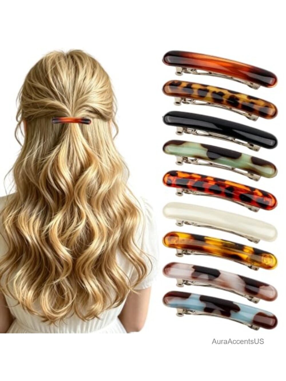 9 Pcs Non Slip Hair Barrettes for Fine Hair Tortoise Shell Acetate French